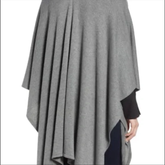 La Fiorentina Genuine Fox Trim Wool Wrap Gray One Size - Picture 3 of 12